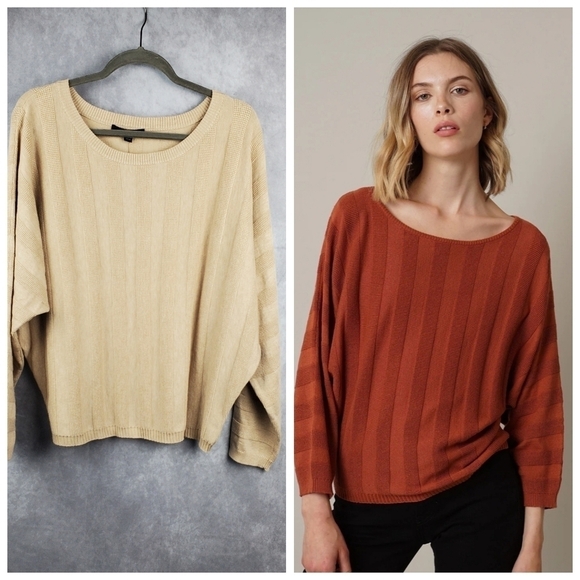 CYRUS Pull-over Beige Boho Batwing Roomy Knit Women's sweater Size L - Picture 1 of 10